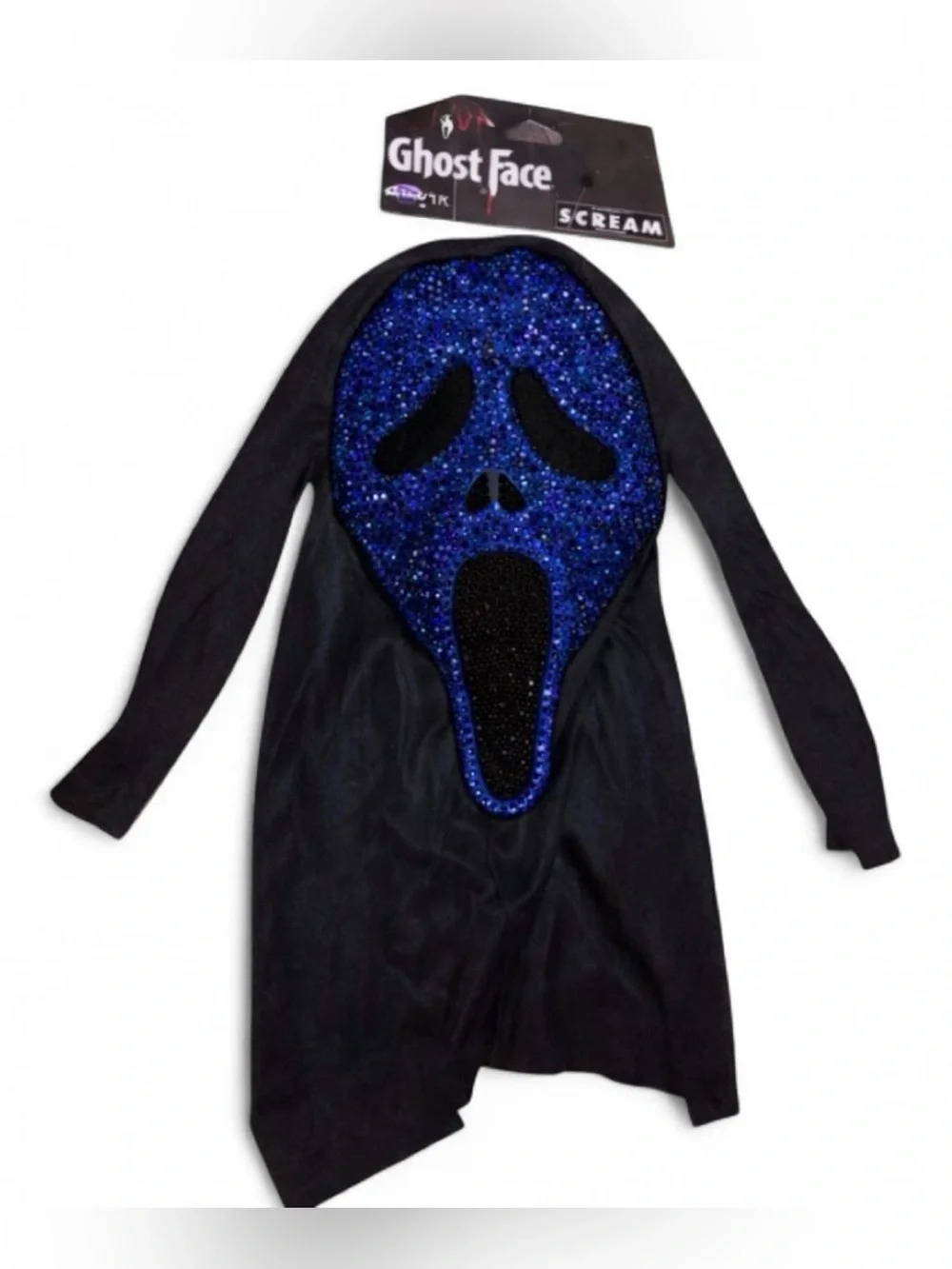 Sapphire Blue & Jet Black Crystal Sparkly Ghost Face Scream Horror Mask New